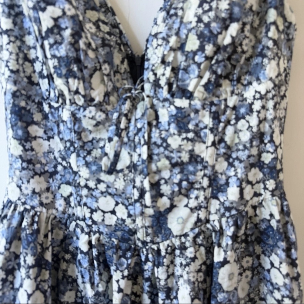 Dress Forum Los Angeles Women’s Blue Floral Mini Fit & Flare Dress – Size Medium - Picture 3 of 13